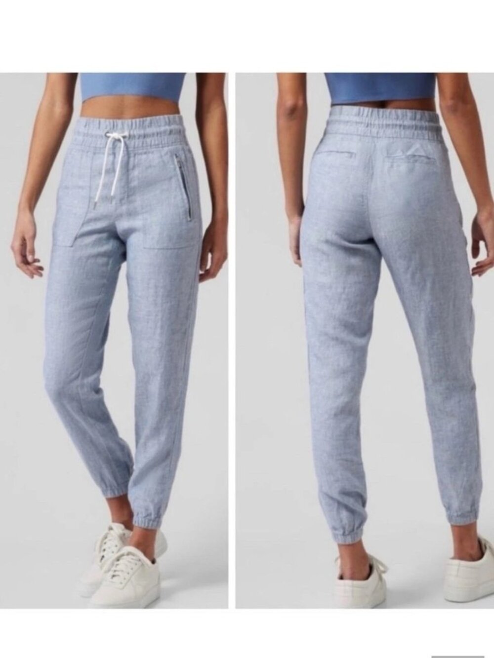 Athleta Cabo Linen Jogger Pants Lightweight Blue sz 8